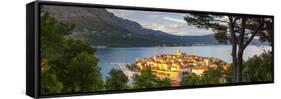 Elevated View over Picturesque Korcula Town Illuminated at Sunset, Korcula, Dalmatia, Croatia-Doug Pearson-Framed Stretched Canvas