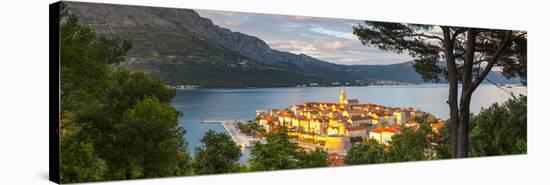 Elevated View over Picturesque Korcula Town Illuminated at Sunset, Korcula, Dalmatia, Croatia-Doug Pearson-Stretched Canvas