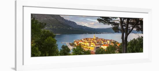 Elevated View over Picturesque Korcula Town Illuminated at Sunset, Korcula, Dalmatia, Croatia-Doug Pearson-Framed Photographic Print