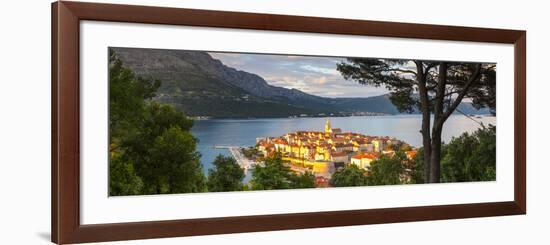 Elevated View over Picturesque Korcula Town Illuminated at Sunset, Korcula, Dalmatia, Croatia-Doug Pearson-Framed Photographic Print