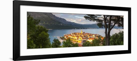 Elevated View over Picturesque Korcula Town Illuminated at Sunset, Korcula, Dalmatia, Croatia-Doug Pearson-Framed Photographic Print