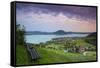 Elevated View over Picturesque Weyregg Am Attersee Illuminated at Dawn, Attersee, Salzkammergut-Doug Pearson-Framed Stretched Canvas