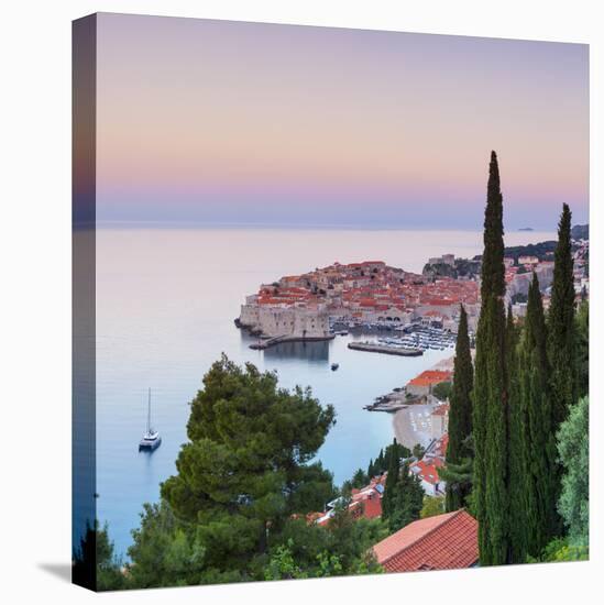 Elevated View over Stari Grad (Old Town) Illuminated at Sunrise, Dubrovnik, Dalmatia, Croatia-Doug Pearson-Stretched Canvas