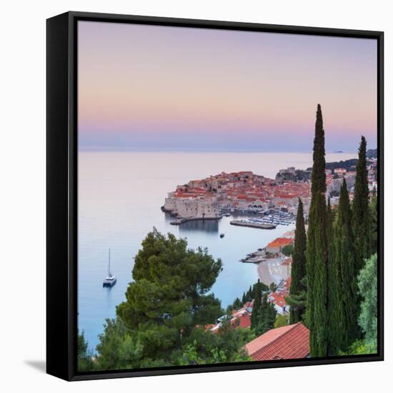 Elevated View over Stari Grad (Old Town) Illuminated at Sunrise, Dubrovnik, Dalmatia, Croatia-Doug Pearson-Framed Stretched Canvas