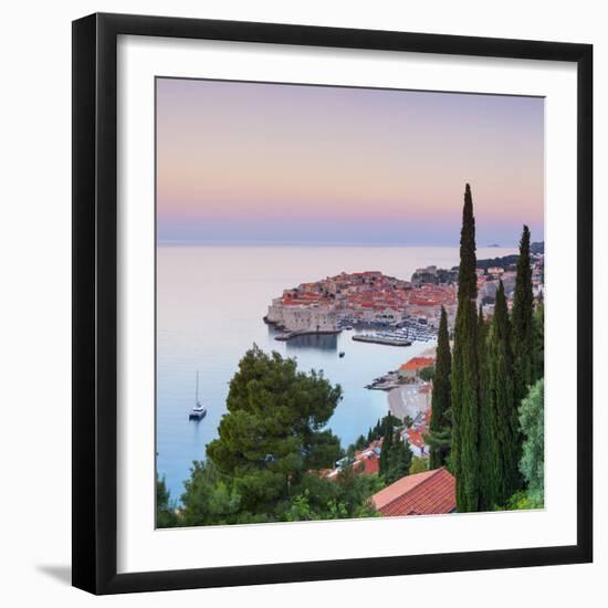 Elevated View over Stari Grad (Old Town) Illuminated at Sunrise, Dubrovnik, Dalmatia, Croatia-Doug Pearson-Framed Premium Photographic Print