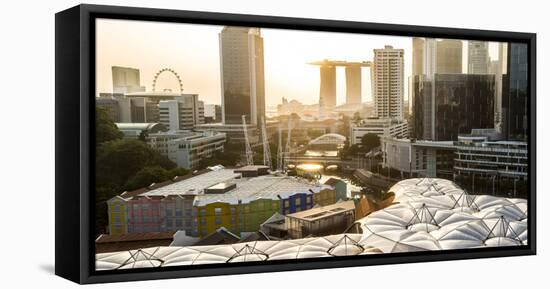 Elevated View over the Entertainment District of Clarke Quay, Singapore River and City Skyline-Peter Adams-Framed Stretched Canvas