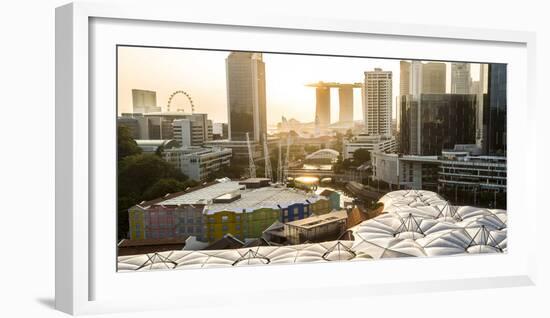 Elevated View over the Entertainment District of Clarke Quay, Singapore River and City Skyline-Peter Adams-Framed Photographic Print