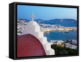 Elevated View over the Harbour and Old Town, Mykonos (Hora), Cyclades Islands, Greece, Europe-Gavin Hellier-Framed Stretched Canvas