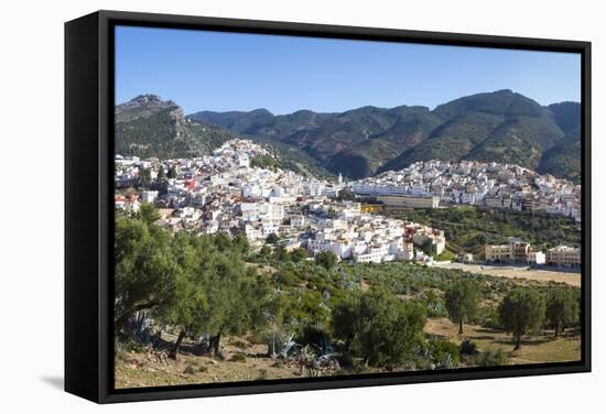 Elevated View over the Historic Hilltop Town of Moulay Idriss, Morocco, North Africa, Africa-Doug Pearson-Framed Stretched Canvas