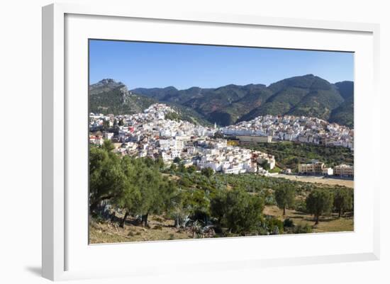 Elevated View over the Historic Hilltop Town of Moulay Idriss, Morocco, North Africa, Africa-Doug Pearson-Framed Photographic Print