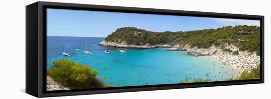 Elevated View over the Idyllic Beach of Cala Mitjana-Doug Pearson-Framed Stretched Canvas