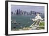 Elevated View over the Museum of Islamic Art and the Dhow Harbour to the Modern Skyscraper Skyline-Gavin Hellier-Framed Photographic Print