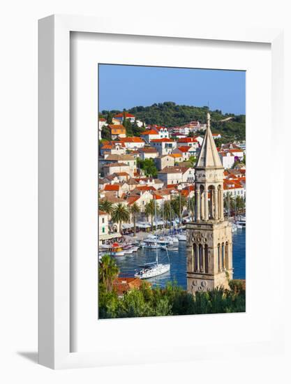 Elevated View over the Picturesque Harbour Town of Hvar, Hvar, Dalmatia, Croatia-Doug Pearson-Framed Photographic Print