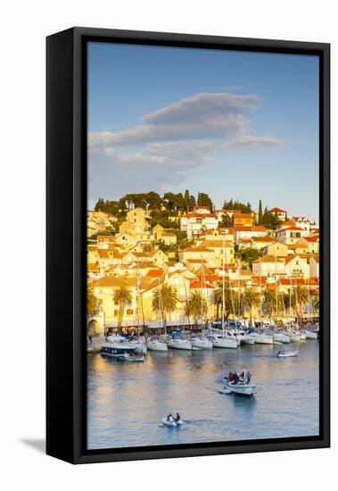 Elevated View over the Picturesque Harbour Town of Hvar Illuminated-Doug Pearson-Framed Stretched Canvas