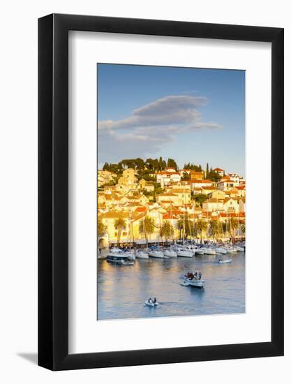 Elevated View over the Picturesque Harbour Town of Hvar Illuminated-Doug Pearson-Framed Photographic Print