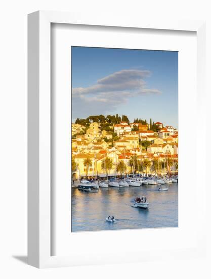Elevated View over the Picturesque Harbour Town of Hvar Illuminated-Doug Pearson-Framed Photographic Print