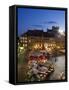 Elevated View Over the Square and Outdoor Restaurants and Cafes at Dusk, Warsaw, Poland-Gavin Hellier-Framed Stretched Canvas