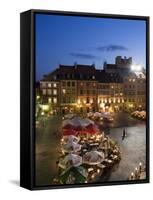 Elevated View Over the Square and Outdoor Restaurants and Cafes at Dusk, Warsaw, Poland-Gavin Hellier-Framed Stretched Canvas