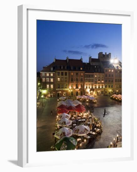 Elevated View Over the Square and Outdoor Restaurants and Cafes at Dusk, Warsaw, Poland-Gavin Hellier-Framed Photographic Print