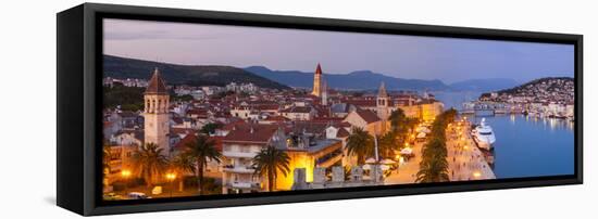 Elevated View over Trogir's Stari Grad (Old Town) Illuminated at Dusk, Trogir, Dalmatia, Croatia-Doug Pearson-Framed Stretched Canvas