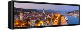 Elevated View over Trogir's Stari Grad (Old Town) Illuminated at Dusk, Trogir, Dalmatia, Croatia-Doug Pearson-Framed Stretched Canvas