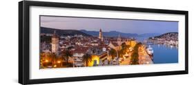 Elevated View over Trogir's Stari Grad (Old Town) Illuminated at Dusk, Trogir, Dalmatia, Croatia-Doug Pearson-Framed Photographic Print