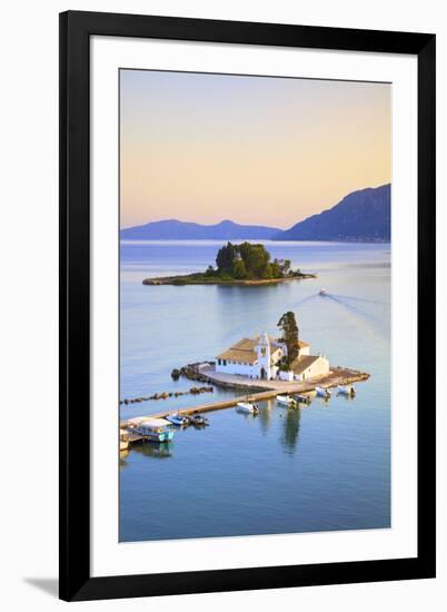 Elevated View to Vlacherna Monastery and the Church of Pantokrator on Mouse Island, Kanoni-Neil Farrin-Framed Photographic Print