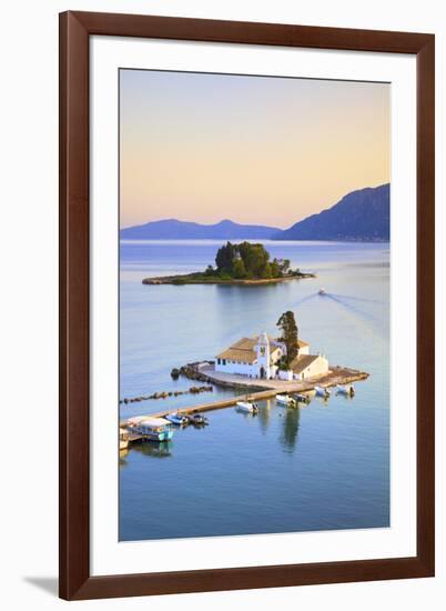 Elevated View to Vlacherna Monastery and the Church of Pantokrator on Mouse Island, Kanoni-Neil Farrin-Framed Photographic Print