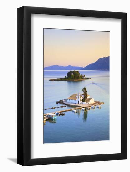 Elevated View to Vlacherna Monastery and the Church of Pantokrator on Mouse Island, Kanoni-Neil Farrin-Framed Photographic Print