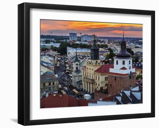 Elevated view towards the Krakow Gate, City Hall and Krakowskie Przedmiesc, Old Town, City of Lubli-Karol Kozlowski-Framed Photographic Print