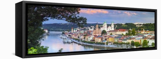 Elevated View Towards the Picturesque City of Passau at Sunset, Passau, Lower Bavaria-Doug Pearson-Framed Stretched Canvas