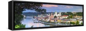 Elevated View Towards the Picturesque City of Passau at Sunset, Passau, Lower Bavaria-Doug Pearson-Framed Stretched Canvas