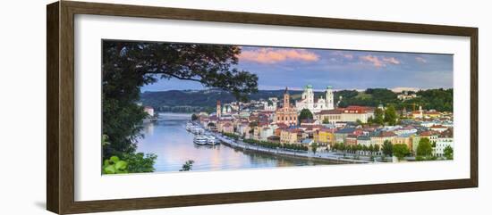 Elevated View Towards the Picturesque City of Passau at Sunset, Passau, Lower Bavaria-Doug Pearson-Framed Photographic Print