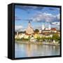 Elevated View Towards the Picturesque City of Passau, Passau, Lower Bavaria, Bavaria, Germany-Doug Pearson-Framed Stretched Canvas