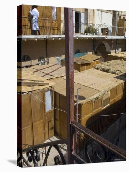 Elevated View with Sukot Crowded on the Ground and Suka on Balcony, Sukot, Orthodox Area, Jerusalem-Eitan Simanor-Stretched Canvas