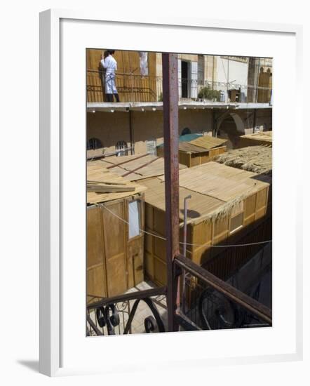 Elevated View with Sukot Crowded on the Ground and Suka on Balcony, Sukot, Orthodox Area, Jerusalem-Eitan Simanor-Framed Photographic Print