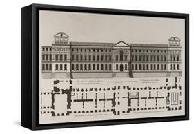 Elévation de la façade du Louvre du côté qui regarde la rivière, et plan du-Jean Marot-Framed Stretched Canvas