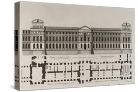 Elévation de la façade du Louvre du côté qui regarde la rivière, et plan du-Jean Marot-Stretched Canvas