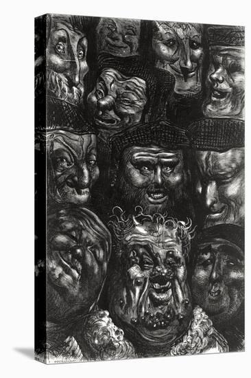 Eleven Grotesque Faces from "Les Contes Drolatiques" by Honore De Balzac (1799-1850)-Gustave Doré-Stretched Canvas