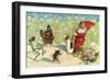 Elf Playing Saxophone with Garden Creatures-null-Framed Art Print