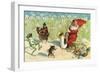 Elf Playing Saxophone with Garden Creatures-null-Framed Art Print