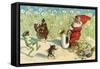 Elf Playing Saxophone with Garden Creatures-null-Framed Stretched Canvas