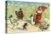 Elf Playing Saxophone with Garden Creatures-null-Stretched Canvas