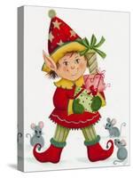 Elf with 3 Mice-Beverly Johnston-Stretched Canvas