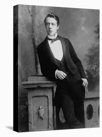 Elgant Young Man Posing for Studio Portrait Attired in Black Tie and Tails-null-Stretched Canvas