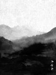 Landscape with Mountains. Traditional Japanese Ink Painting Sumi-E. Contains Hieroglyphs - Peace, T-Elina Li-Framed Art Print