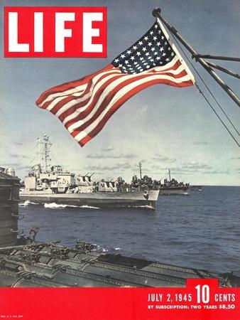 American Flag over US Ships at Sea, July 2, 1945