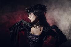 Romantic Gothic Girl in Victorian Style Clothes, Shot over Smoky Background-Elisanth-Framed Stretched Canvas