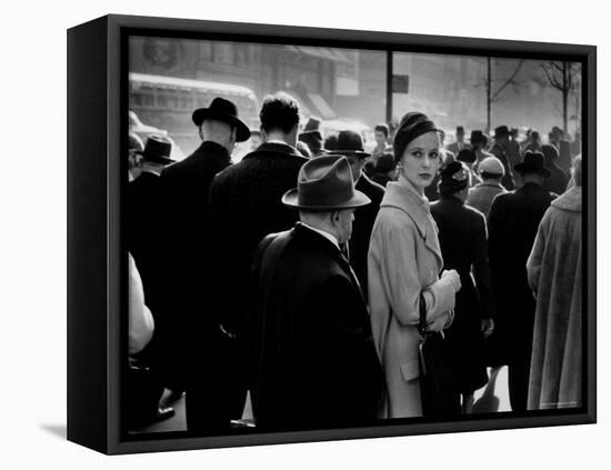 Elise Daniels, Young Model, Standing on Crowded New York City Street-Gjon Mili-Framed Stretched Canvas