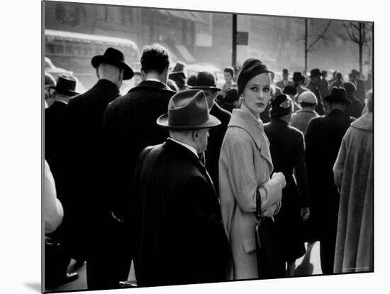 Elise Daniels, Young Model, Standing on Crowded New York City Street-Gjon Mili-Mounted Photographic Print